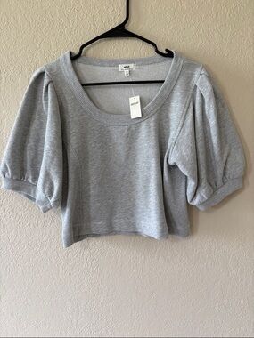 Aerie Light Gray Puff Sleeve Cropped sweater shirt